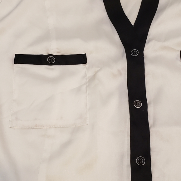 Penningtons Shiny White Button Down Top with Black Edging - Picture 4 of 16